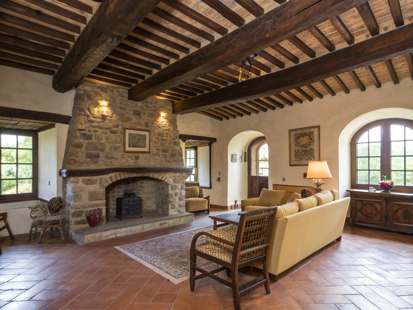 Intimate reading nook with soft natural light and Tuscan ceramics