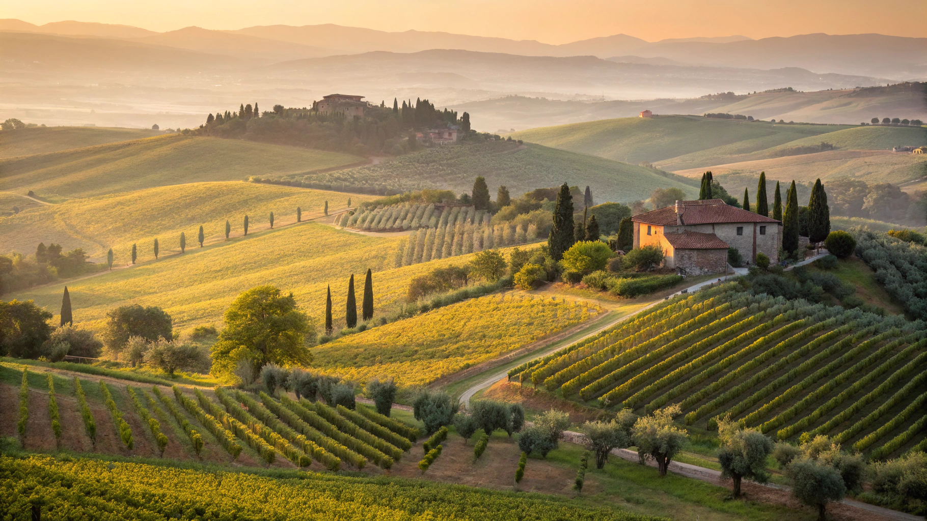 Panorama of Val d'Orcia hills and Castelmuzio